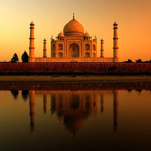 Taj Mahal sunset with reflections